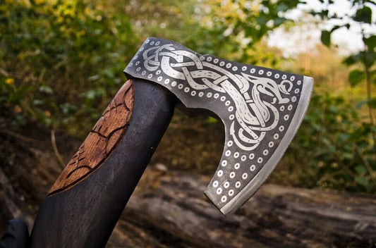 Viking Carbon Steel Axe with a sheath for throwing